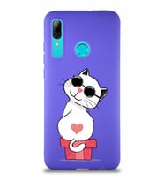 Huawei P Smart 2019 Soft Premier Kapak Coolcat Tasarımlı Silikon Kılıf - Mor (Şeffaf)