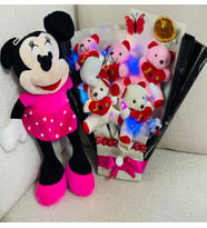 Anneler Günü, Sevgililer Gününe Özel Lüks 30 cm Peluş Mickey Mouse & 5’li LED’li Ayıcık Buketi Hediye Seti