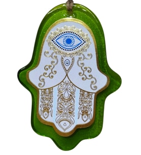 Cam Hamsa Fatma Ana Eli Duvar Dekoru ve Nazarlık (Yeşil)