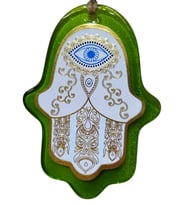 Cam Hamsa Fatma Ana Eli Duvar Dekoru ve Nazarlık (Yeşil)