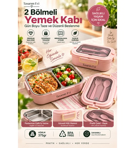 Paslanmaz Çelik 2 Bölmeli Sızdırmaz Kapaklı Yemek Kabı