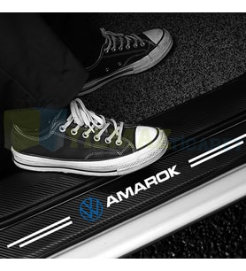 Volkswagen Amarok Logo Karbon Kapı Eşiği Koruma Araba Etiket Oto Sticker Yapıştırma 4 Parça
