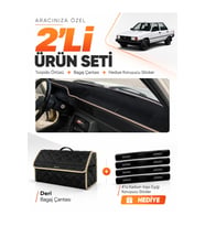 RENAULT 9 SPRİNG (1991-1996) Uyumlu Torpido Örtüsü + Deri Bagaj Çantası + Sticker Seti - Siyah Bej