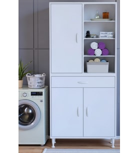 Eliusta Funci Beyaz Renk G:85 cm Banyo Dolabı 3 Kapaklı 7 Raflı Dolap 85x173x32,5 cm Boyutlarında Dolap