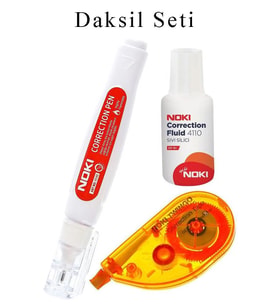 Daksil Seti 3 lü 1 Paket Noki Şerit Kalem ve Sıvı Fırçalı Silici Düzeltici Örtücü Ofis Büro Okul (Beyaz)