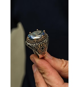 Oval Mistik Topaz Taşlı 925 Erkek Gümüş Yüzük