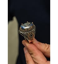 Oval Mistik Topaz Taşlı 925 Erkek Gümüş Yüzük