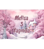 Pembe Orman ve Şato Temalı Doğum Günü Afişi 100x150 cm