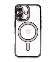 Apple İphone 16 Plus Kılıf Joke Simli Magneticsafe Kılıf - Siyah