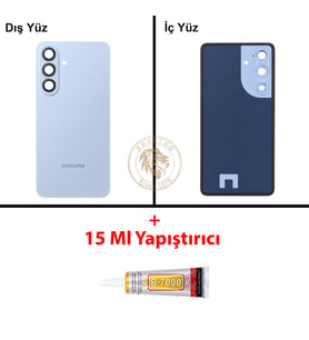 Samsung Galaxy S26 Plus Mavi Renk Lensli Arka Kapak + B7000 Yapıştırıcı Arka Cam Batarya Kapağı Pil Kapağı Lazer Kesim Back Cover Galaxy S26 Plus Uyumlu