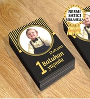 3 Temalı Kişiye Özel Resimli Doğum Günü Magneti  8x6 Cm 10 Adet (Siyah-Gold)