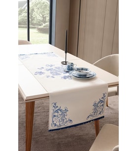 Elysian Blue Premium Serisi Duck Keten Runner, Kaymaz, 45x140 (Mavi)