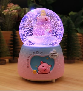 Capybara Kapibara  Kar Motorlu, Işıklı ve Müzikli Mega Boy Kar Küresi-A (Pembe)