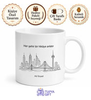 Şehir Silüetli Minimal Baskılı Kupa Bardak Hediye Özel Tasarım Porselen Mug