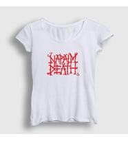 Presmono Kadın Beyaz Logo Napalm Death T-Shirt 382558tt (Beyaz)