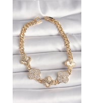 Pirinç Gold Renk Zirkon Taşlı Yonca Model Kadın Bileklik 5886 - HEP-8417-6507