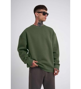 ERKEK Bisikilet Yaka 3 İplik Pamuklu SweatShirt - Haki