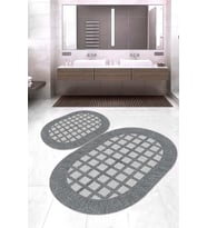 Dijital Baskılı Kaymaz Taban Yıkanabilir Oval 2'li Klozet Takımı Banyo Paspası NOKZ-SD-1027 (Gri)
