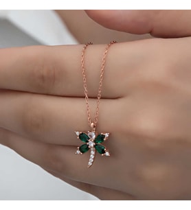 925 Ayar Gümüş Rose Kaplama Yusufçuk Kadın Kolye