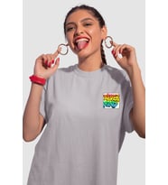 Unisex Renkli Graffiti Baskılı Oversize Beyaz T-shirt (Antrasit)