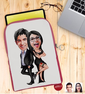 BK Gift Kişiye Özel Sevgililer Karikatürlü Taşınabilir Koruyucu Tablet Kılıfı & Organizer Çanta - Pembe-6
