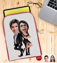 BK Gift Kişiye Özel Sevgililer Karikatürlü Taşınabilir Koruyucu Tablet Kılıfı & Organizer Çanta - Pembe-6