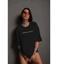 pilelistore- Unisex Bisiklet Yaka Baskılı T-Shirt - Siyah