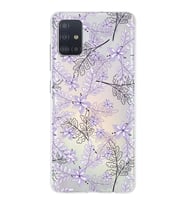 Samsung Galaxy A51 Uyumlu Kapak Floral Lila Tasarımlı Şeffaf Silikon Kılıf