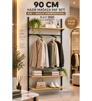 90 cm Duvar Raf Askılık Sistemi 3 Raflı 200 cm Konik Dikme Hazır Set Safir Meşe