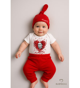 BABYDEN'S Atatürk Temalı Kısa Kollu 3’lü Yenidoğan Bebek Takımı (Body + Pantolon + Bere) Kırmızı-Beyaz Pamuklu (Beyaz - Kırmızı)