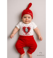 BABYDEN'S Atatürk Temalı Kısa Kollu 3’lü Yenidoğan Bebek Takımı (Body + Pantolon + Bere) Kırmızı-Beyaz Pamuklu (Beyaz - Kırmızı)