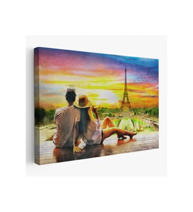 Paris Eyfel Kulesini Seyreden Romantik Çift Kanvas Tablo-3627