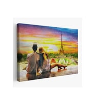 Paris Eyfel Kulesini Seyreden Romantik Çift Kanvas Tablo-3627
