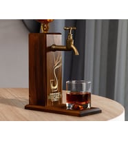 BK Gift Aynalı Altın Kabartma Musluklu Doğal Ceviz Ahşap Viski Standı, Home Bar, İçecek Dispenseri, Ahşap İçecek Çeşmesi-8