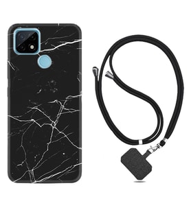 Realme C11 C21 C21Y C25Y C11 2021 Kılıf Boyun Askılı Silikon Siyah Mermer 1299