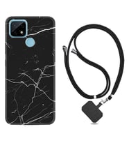 Realme C11 C21 C21Y C25Y C11 2021 Kılıf Boyun Askılı Silikon Siyah Mermer 1299