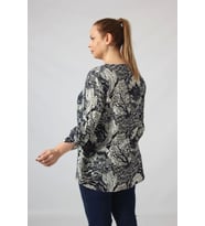 3295 Lacivert Krem Karışık Desenli Viscon Kumaş Gömlek (Siyah)