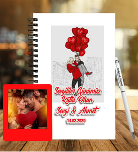Sevgililer Gününe Özel Ahşap Defter Kalem &  Instagram Çerçeve Hediye Seti 17