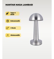 Krom Mantar Masa Lambası - Dokunmatik - 3 Renk Işık