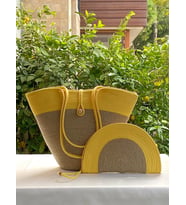 Sarı Kordon İp El Askılı Clutch Çanta Takım