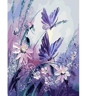 Mor Kelebekler Sayılarla Boyama Seti 40x 50 cm (Tuvale Gerili)