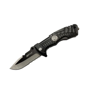 Mtech 4-12-2 Siyah Kurtarma / Kamp Çakısı 21cm- Yarı Otomatik, Testere Detaylı, Cam Kırma Aparatlı, Kemerlikli