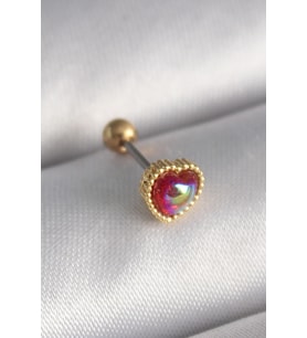 316L Çelik Gold Renk Kırmızı Mineli Kalp Tragus Piercing 5886 - GLST7121-2884
