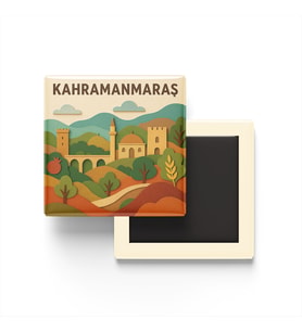 Kahramanmaraş - Memleket Temalı - Paper Cut Art - Baskılı Buzdolap Magneti Kare - 9x9 cm