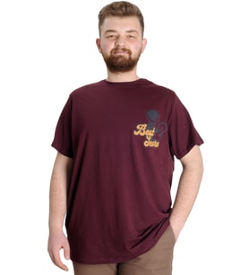 Mode XL Büyük Beden Erkek T-shirt BEST SCORE 23134 Mürdüm