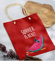 BK Gift Yaz Temalı Kırmızı Halat Saplı Kumaş Plaj Çantası -10, Baskılı Omuz Çantası, Alışveriş Çantası, Arkadaşa Hediye, Sevgiliye Hediye