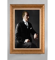 Altın Varaklı Çerçeveli Paspartulu Atatürk Tablo a109 (Gold)