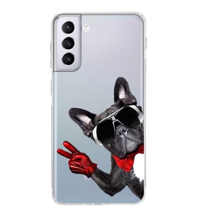 PrintiFy Samsung Galaxy S21 Plus ile Uyumlu 1mm Slim Fit Köpek 2 050e Baskılı Şeffaf  Kılıf