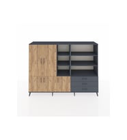 Hyperion Dolap 11 Raflı 3 Çekmeceli 5 Kapaklı 220x44x163 Antrasit-Çam/Antrasit