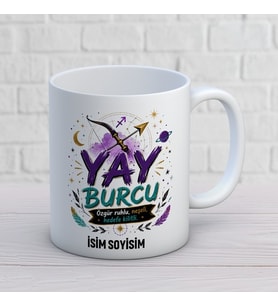 Kişiye Özel Yay Burcu Tasarımlı İsimli Seramik Kupa Bardak